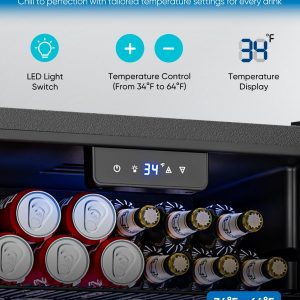 Beverage Refrigerator Cooler - 126 Can Mini Fridge Glass Door for Drinks Soda Beer Wine - Small Refrigerator for Office Bedroom Home Bar, 4 Adjustable Shelves, 3.2 Cu.Ft, Silver