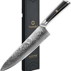 Sunnecko 8 Inch Chef Knife Professional, Sharp Kitchen Knife Damascus Chefs Knife Vg10 High Carbon Stainless Steel