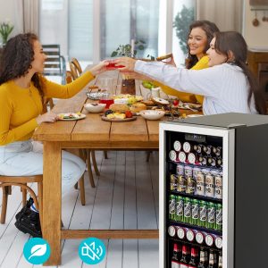 Beverage Refrigerator Cooler - 126 Can Mini Fridge Glass Door for Drinks Soda Beer Wine - Small Refrigerator for Office Bedroom Home Bar, 4 Adjustable Shelves, 3.2 Cu.Ft, Silver