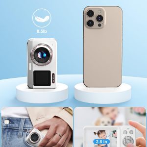 Digital Camera, 5K Vlogging Camera for Photography, 80MP Dual Screen Point and Shoot Digital Camera with Auto Focus, 18X Zoom, Flash, 2 Batteries, 32GB Card for Teens and Adults (White)