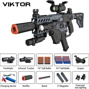 Toy Gun Automatic Sniper Rifle with Tactical Vest Kit, Scope. Toy Foam Blaster Dart Toys with 120 Darts, IR and Flashlight. The Shooting Activity Game for Kids Age 8+