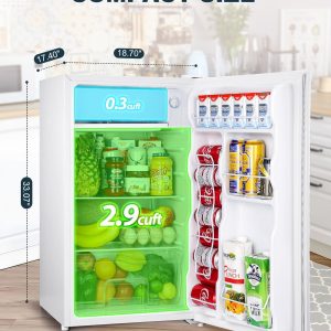 Upstreman 3.2 Cu.Ft Mini Fridge with Freezer, Single Door Mini Fridge, Dorm Fridge, Adjustable Thermostat, Mini Refrigerator for Dorm, Office, Bedroom, White-BR321