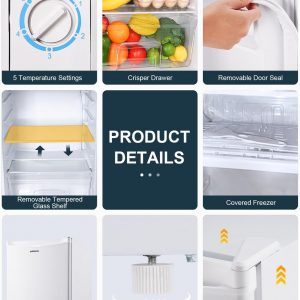 Upstreman 3.2 Cu.Ft Mini Fridge with Freezer, Single Door Mini Fridge, Dorm Fridge, Adjustable Thermostat, Mini Refrigerator for Dorm, Office, Bedroom, White-BR321