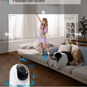 eufy Security Indoor Cam E220, Camera for home Security, Pan & Tilt, Dog/Pet Camera, 2K Wi-Fi Plug-in, Motion Tracking, Motion Only Alerts, Night Vision, HomeBase 3 Compatible, Voice Assistant Support