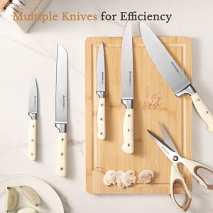 Astercook Juego de cuchillos de cocina con bloque, 14 piezas, cuchillos de acero inoxidable de espiga completa con afilador, aptos para lavavajillas y mango ergonómico antideslizante, elegante juego