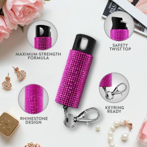 Guard Dog Security Bling it On Pepper Spray Keychain with Safety Twist Top Mini and Easy Carry Lightweight and Fashionable Maximum Police Strength OC Spray 16 Feet Range 0.5 fl oz