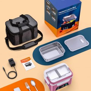 EAST OAK Cordless Electric Lunch Box for Adults, Heated Lunch Box Battery Powered with Automatic Heating, 5.5 Cups Portable Food Warmer with Removable Tray Divider