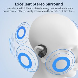 Auriculares de oreja abierta, auriculares Bluetooth 5.3 deportivos con pantalla digital inteligente, tiempo de reproducción de 36 horas, IP54 impermeable, auriculares inalámbricos de diseño