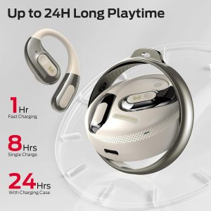 Monster Open Ear Headphones AC330, Wireless Earbuds Bluetooth 5.4 with Clear Talk, Stylish Rotating Case with Lanyard, Type-C Charging, Comfort Fit, 24H Playback, IPX5 Water Resistant, White