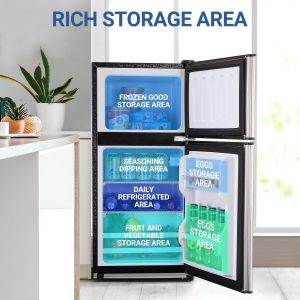 Apartment Size Refrigerator, 3.6 Cu.Ft Small Refrigerator with Freezer Suitable for Apartment, Office, Kitchen, Dorm, Compact Fridge with 7 Temperature Modes, Double Door, Silver