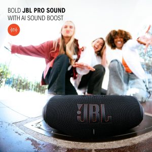 JBL Charge 6 - Portable Waterproof & Drop-Proof Bluetooth Speaker, Bold Pro Sound with AI Sound Boost, 28Hrs of Playtime, Built-in powerbank & Removable Carrying Strap (Black) (Renewed)