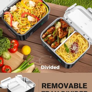 EAST OAK Cordless Electric Lunch Box for Adults, Heated Lunch Box Battery Powered with Automatic Heating, 5.5 Cups Portable Food Warmer with Removable Tray Divider