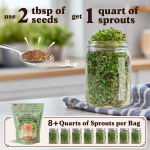 Seedboy Organic Non-GMO Sprouting Seeds, Gut Health Blend – USA Grown Microgreens Mix with Clover, Alfalfa, Fenugreek, Dill – 8 oz Bag Makes 8 Quarts / 24 Servings (Gut Health Blend)