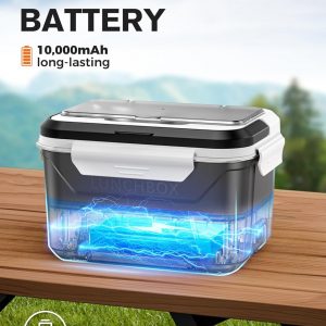 EAST OAK Cordless Electric Lunch Box for Adults, Heated Lunch Box Battery Powered with Automatic Heating, 5.5 Cups Portable Food Warmer with Removable Tray Divider