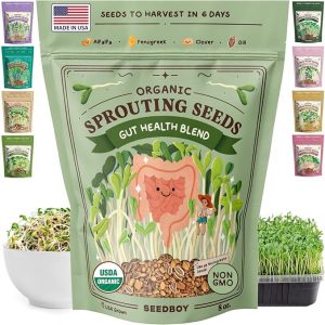 Seedboy Organic Non-GMO Sprouting Seeds, Gut Health Blend – USA Grown Microgreens Mix with Clover, Alfalfa, Fenugreek, Dill – 8 oz Bag Makes 8 Quarts / 24 Servings (Gut Health Blend)