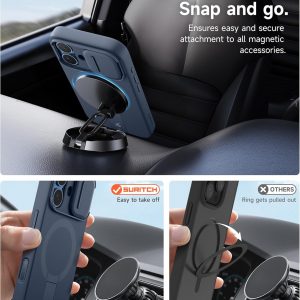 SURITCH for iPhone 17 Case with Camera Control Cover, Camera Slide Cover and Adjustable Kickstand, Compatible with MagSafe, Shockproof Bumper Protective Cases 6.3 Inch, Blue