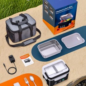 EAST OAK Cordless Electric Lunch Box for Adults, Heated Lunch Box Battery Powered with Automatic Heating, 5.5 Cups Portable Food Warmer with Removable Tray Divider