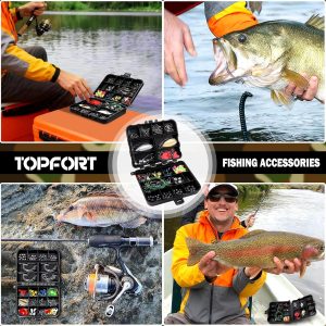 TOPFORT 187/343pcs Fishing Accessories Kit, Organized Fishing Tackle Box with Tackle Included, Fishing Hooks, Fishing Weights Sinkers, Fishing Gear and Equipment, Fishing Gift for Men