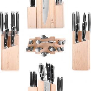 Cangshan TS Series 1021431 Swedish 14C28N Steel Forged DENALI Magnetic Knife Block Set, Maple