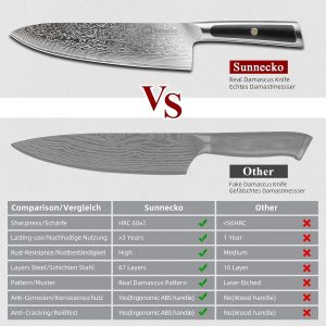 Sunnecko 8 Inch Chef Knife Professional, Sharp Kitchen Knife Damascus Chefs Knife Vg10 High Carbon Stainless Steel
