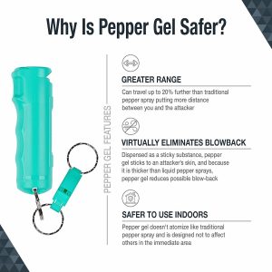 SABRE 2-in-1 Pepper Gel with Detachable Safety Whistle Keychain, 3X longer spray time, 12-Foot, Whistle for Help and Can Be Heard Up to 750 Feet, UV Marking Dye, Ergonomic Finger Grip, Flip Top Safety