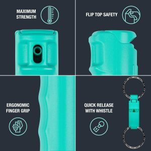 SABRE 2-in-1 Pepper Gel with Detachable Safety Whistle Keychain, 3X longer spray time, 12-Foot, Whistle for Help and Can Be Heard Up to 750 Feet, UV Marking Dye, Ergonomic Finger Grip, Flip Top Safety