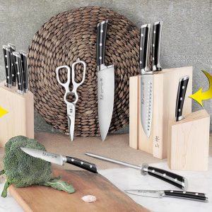 Cangshan TS Series 1021431 Swedish 14C28N Steel Forged DENALI Magnetic Knife Block Set, Maple